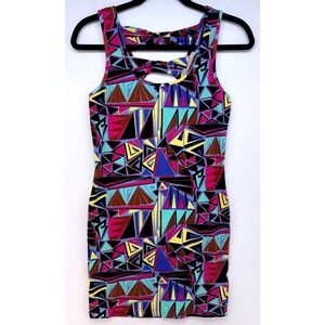 Forever 21 Y2K Abstract Geometric Bow Back Sz M Artsy Festival Mini Dress
